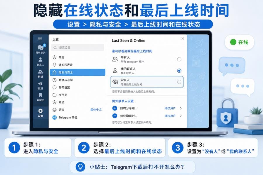 隐藏 Telegram 在线状态和最后上线时间