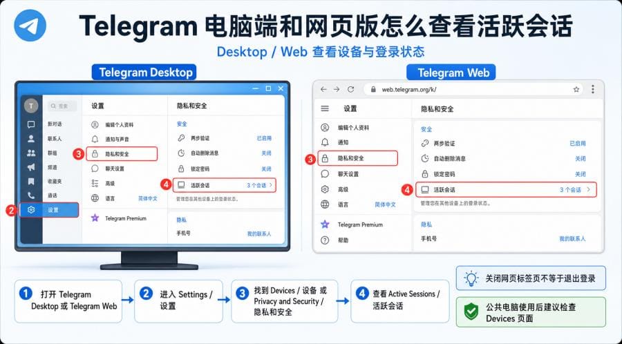 TG 怎么查看登录设备？手机和电脑端查看活跃会话教程 配图 2