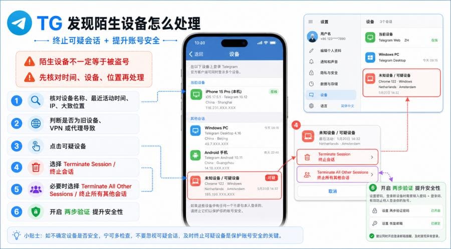 TG 怎么查看登录设备？手机和电脑端查看活跃会话教程 配图 3