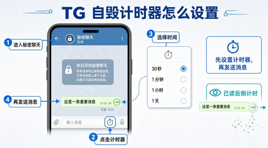 TG 阅后即焚怎么设置？秘密聊天、自毁计时器和自动删除消息教程 配图 2
