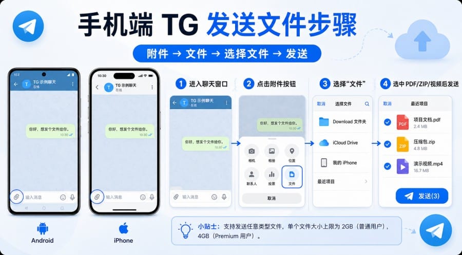 TG怎么发送文件？手机、电脑、网页版发文件方法 第 2 张正文图