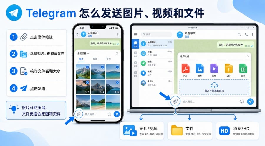 TG 怎么发消息?Telegram 文字、图片、文件、语音和删除教程 image 3