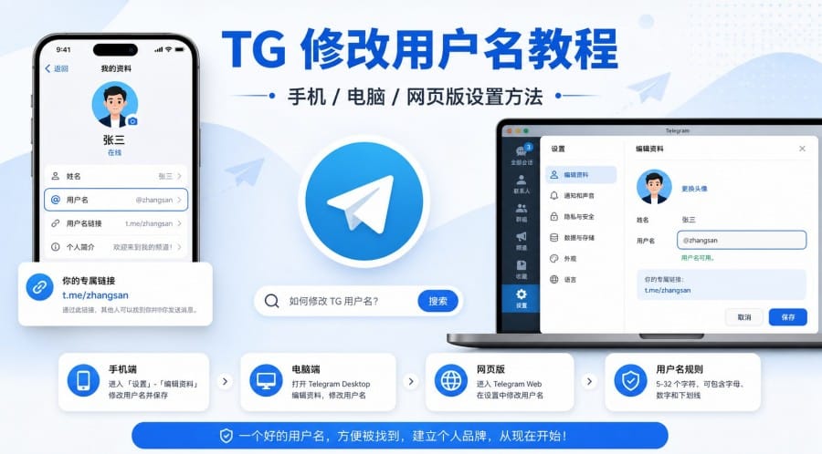 TG 怎么修改用户名?手机、电脑和网页版设置方法 第 1 张正文图
