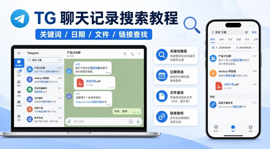 TG 怎么搜索聊天记录?关键词、日期、文件与链接查找教程