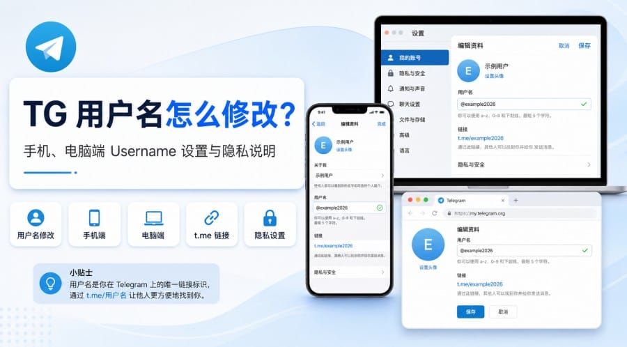 TG 用户名怎么修改?手机、电脑端设置与隐私说明