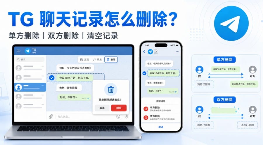 TG 聊天记录怎么删除?单方删除、双方删除及恢复说明