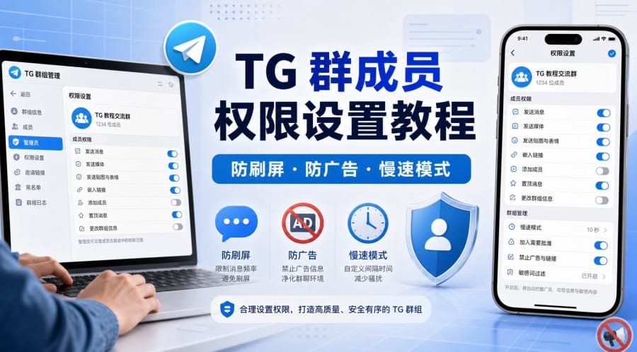 TG 群成员权限怎么设置?防刷屏、防广告操作指南